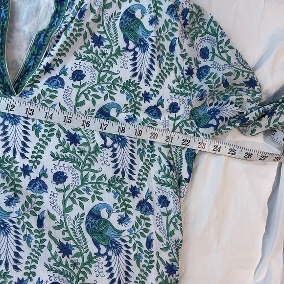 LIZA BYRD The Brie Cotton Block Print Dress Green Blue Floral Bird Print XL - Picture 11 of 13